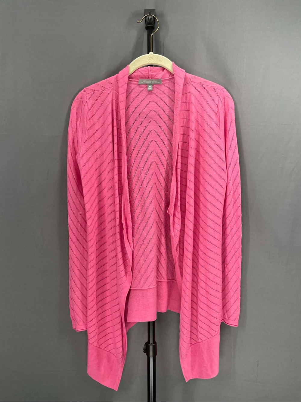 Neiman Marcus Cashmere Collection Pink Pointelle Open Cardigan XS